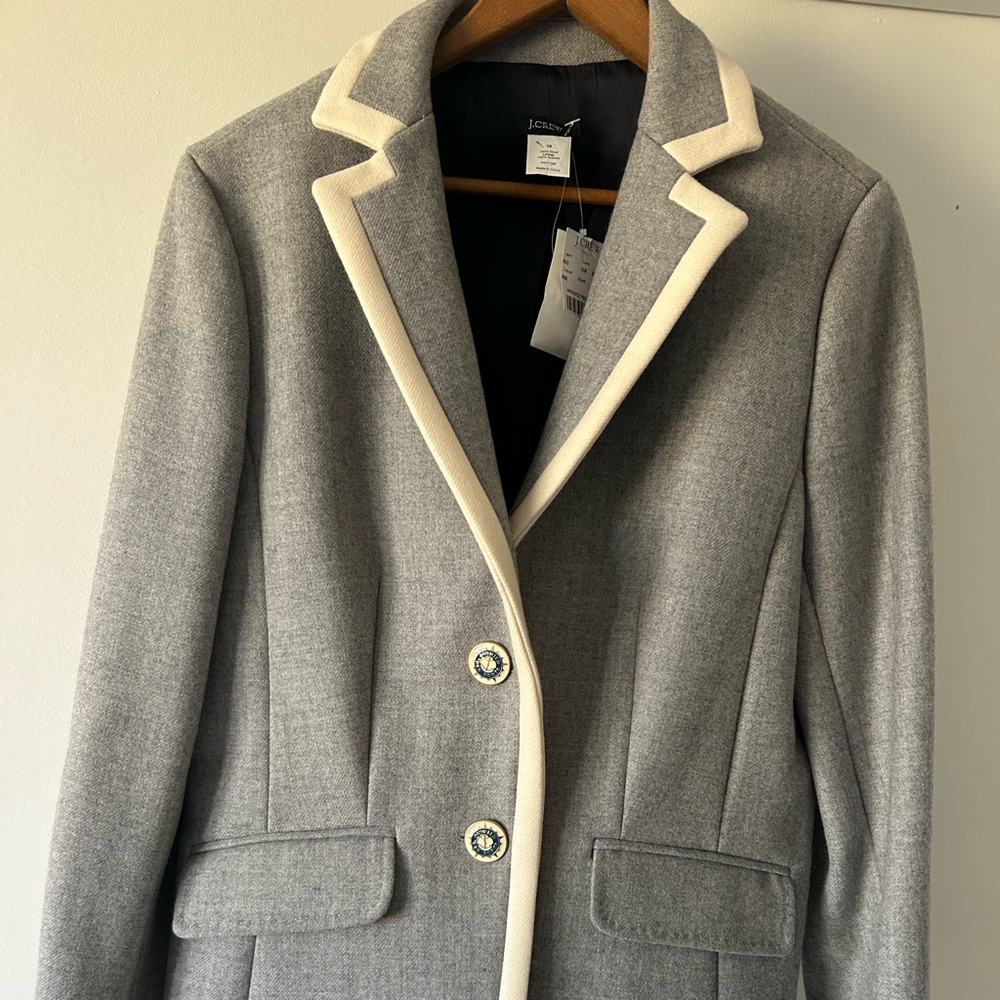 NWT JCrew Lexington Ouvrier Les Ports 100% Wool Blazer Size 10 BlueGray Nautical